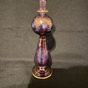 Egyptian Glass Perfume Bottle Purple Gold Accents Hand Painted Decorative